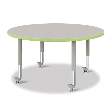 Jonti-Craft Berries Round Activity Table, 48 in. Diameter, Mobile -Gray/Key Lime/Gray 6433JCM130